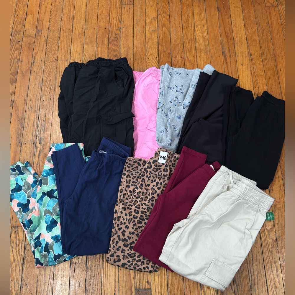 Girls Size 10 Pants Bundle 10pc NWT Cargo and Leopard Pants EUC Joggers & More